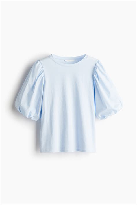 Balloon-sleeved top - Light blue - Ladies | H&M IN