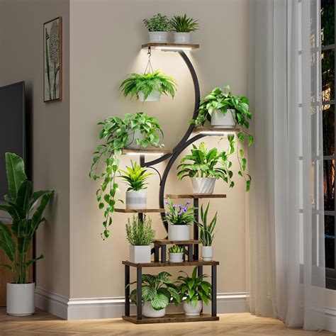 BACEKOLL Plant Stand Indoor with Grow Lights, 8-Tier S-Shaped Metal ...