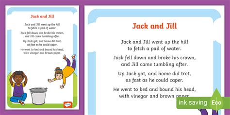 Jack and Jill nursery rhyme | Lyrics Poster (teacher made)