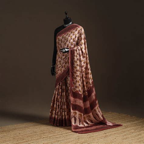 Modal Silk Saree - Buy Handblock Printed Modal Silk Saree Online | iTokri