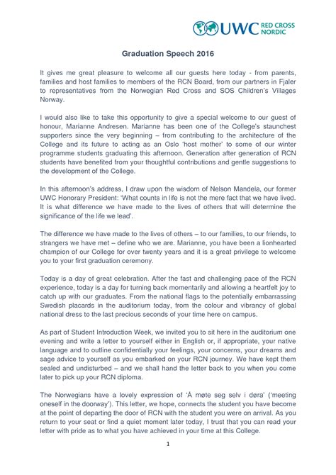 SOLUTION: College Graduation Speech Example - Studypool