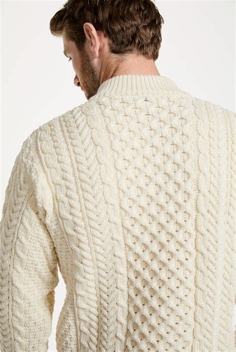 Ballycroy Mens Aran Half Zip Sweater - Cream