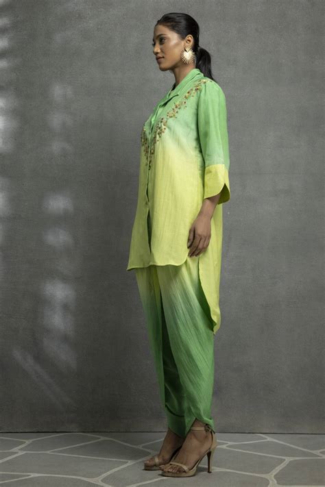 High Low Ombre Kurta With Collar Having Embroidery – Kahani Lush