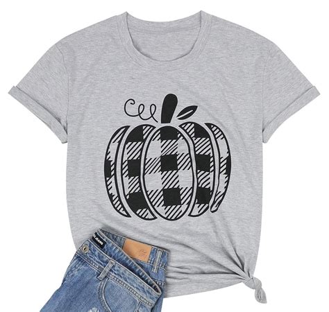 Buy Pumpkin T Shirt Women Plaid Pumpkin Graphic Fall Shirt Halloween ...