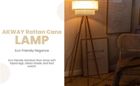 AKWAY Rattan Cane Webbing Floor Lamp Bamboo Floor Lamp Cane Standing ...