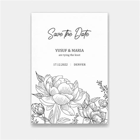 élégance réservez la date avec des dessins au trait floral | Vecteur ...