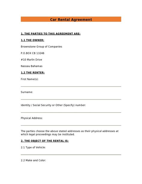 Car Hire Agreement Template - Detrester.com