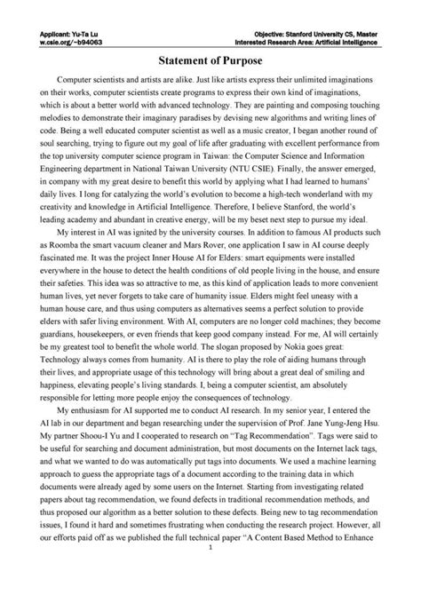 Image result for Statement of Purpose Graduate Examples