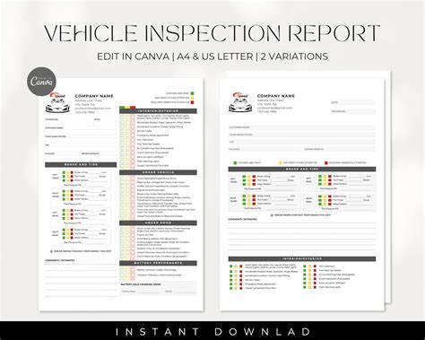 Buy Printable Vehicle Inspection Report, CANVA Template Editable Car or ...