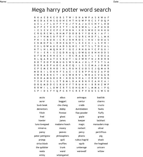 Harry Potter Word Search Printable