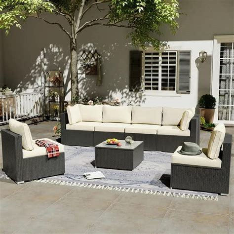 ROXXFLY Outdoor 6 Seater Sofa Set | Patio Furniture Sets Sectional ...