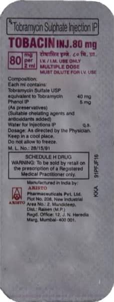 Tobacin 80 MG Injection (2): Uses, Side Effects, Price & Dosage | PharmEasy