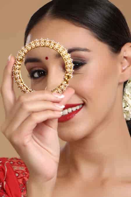 Buy White Pearls Handcrafted Studded Bangle - Single Pc by Ruby Raang ...