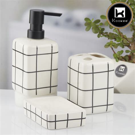Kookee Ceramic Bathroom Accessories Set of 3, Modern Bath Set with ...