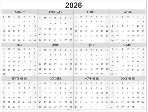 Sunrise Sunset Calendar 2026 - Free Printable Calendar