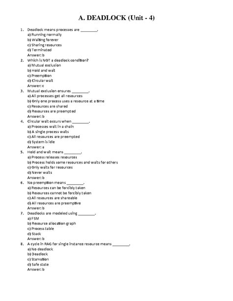 OS 4 5 6 - Deadlock and Memory Management Practice Questions - Studocu