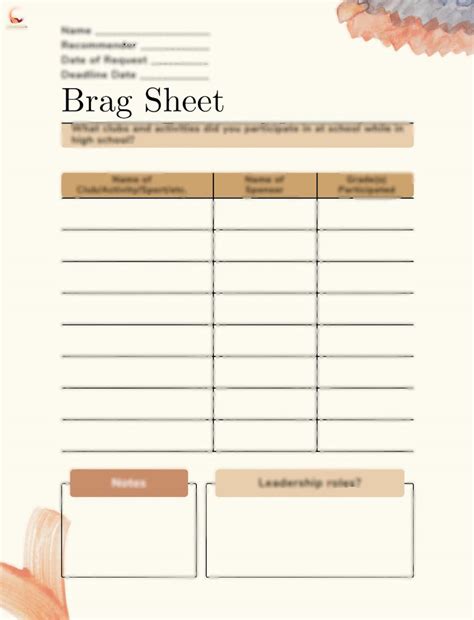 Brag Sheet Template - Etsy