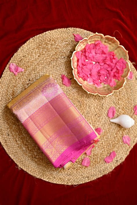 Gold and Pink Color Saree Contains 2 Gram Pure Gold Kanjivaram Silk Sa ...