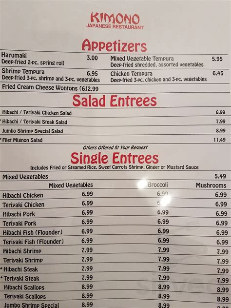 Menu for Kimono Japanese Restaurant in Clemmons, NC | Sirved