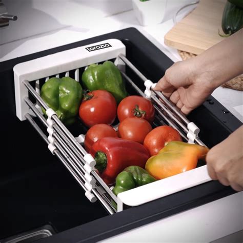 Lorazzo Over-The-Sink Expandable Colander - Stainless Steel Vegetable ...