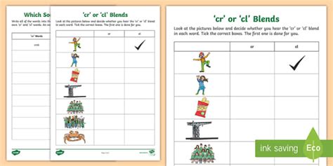 Which Sound? 'cr' and 'cl' Worksheet