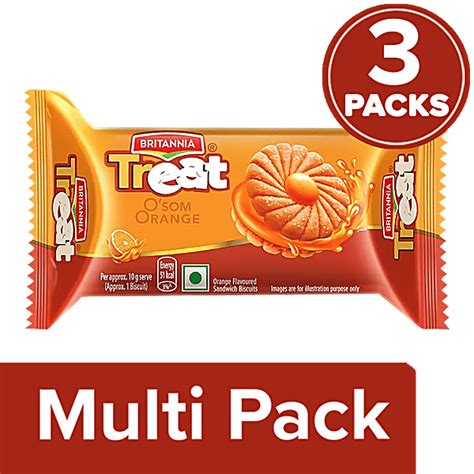 Buy Britannia Treat O'som Orange Cream Biscuit - Ready To Eat Online at ...