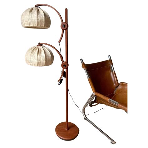 Vintage Dark Wood Adjustable Floor Lamp with Fabric Shades, 1960s For ...