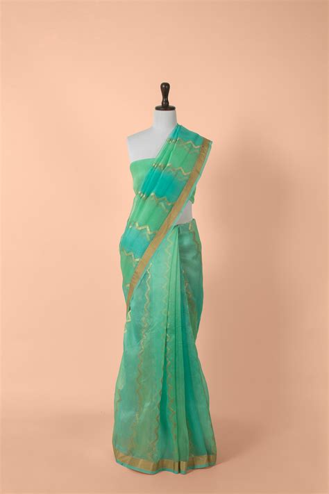 Handwoven Green Organza Saree | Ekaya Banaras