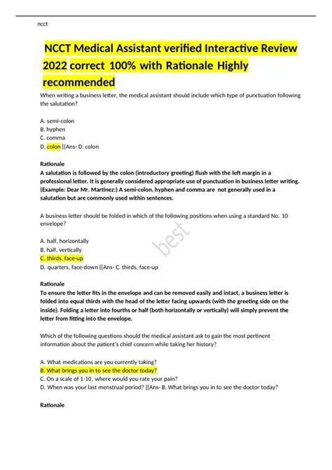 NCCT Medical Assistant verified Interactive Review 2022 correct 100% ...