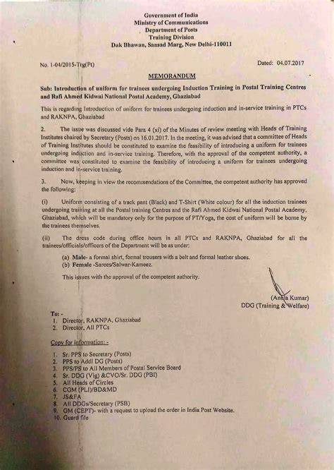 Introduction of Uniform for trainees undergoing Induction Training in ...