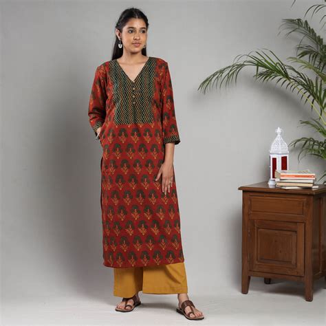 Red Ajrakh Block Printing Cotton Kurta with Palazzo Set