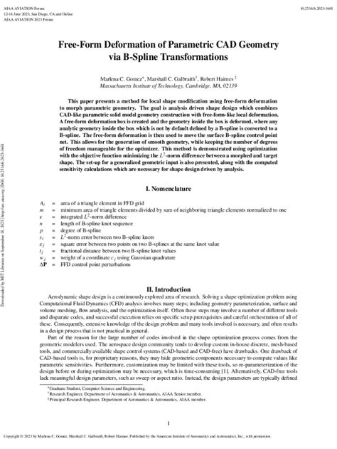 Fillable Online Free-Form Deformation of Parametric CAD Geometry via B ...