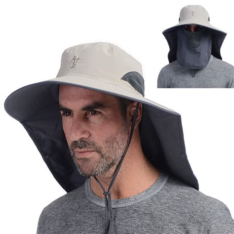 Outdoor Fishing Hat with Face Mask Ear Neck Flap Cover, Wide Brim Sun ...