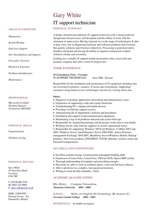 IT Technician Resume | Templates at allbusinesstemplates.com