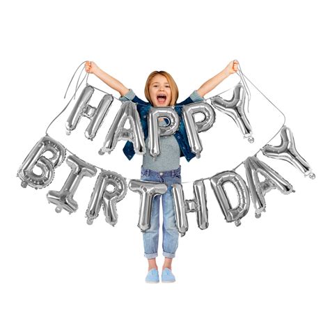 16 Inch Foil Letters Happy Birthday Balloons Silver Banner Mylar ...
