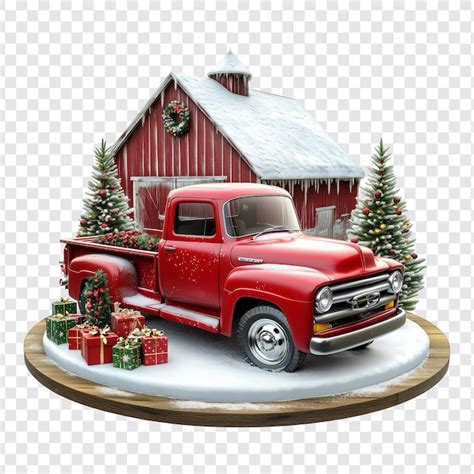 Christmas red truck at the barn | Premium AI-generated PSD
