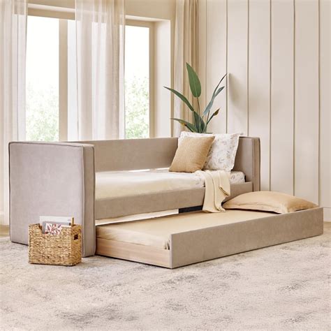 Buy Hive Fabric Day Bed with Trundle - Beige from Home Centre at just ...