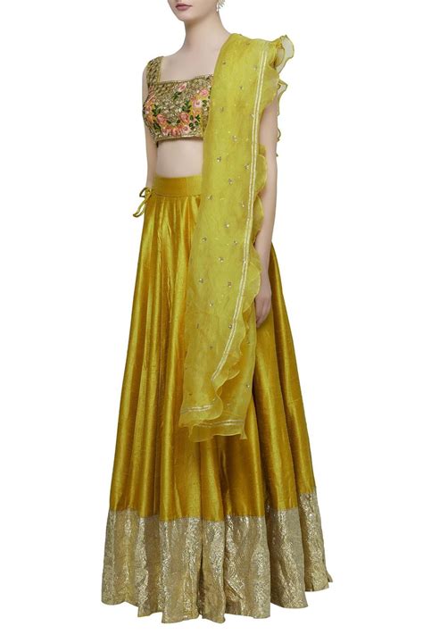 Yellow Raw Silk Embroidered Lehenga Set – Neha Khullar