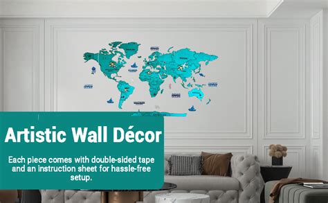 Elk 3D Wooden World Map Wall Decor - Metallic Green Color - Perfect ...