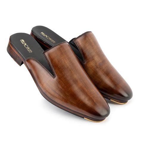 Brown Patina Glossed Mules With Metal Toe Plates – FELLMONGER