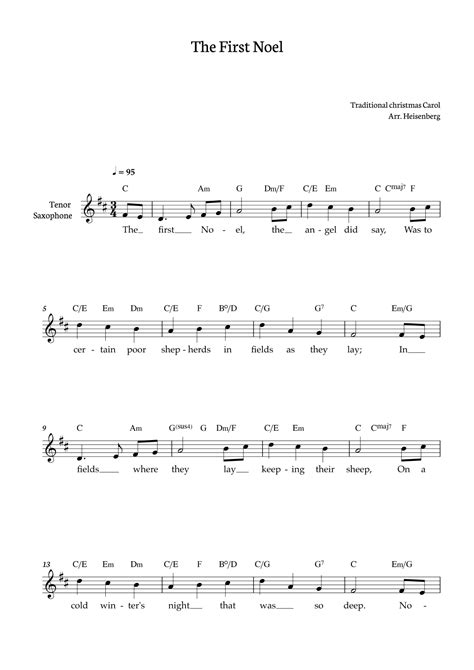 The First Noel for tenor saxophone with lyrics and chords in C (arr ...
