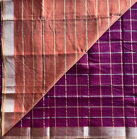 Dark Magenta Checked Missing checks Handloom Mangalagiri Cotton Saree ...