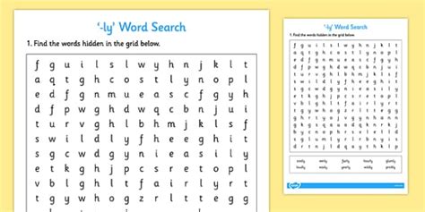 Words Ending In -ly Word Search