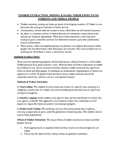 TIMBER EXTRACTION & MINING: IMPACTS ON FORESTS & TRIBAL COMMUNITIES ...