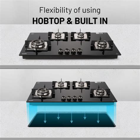 Buy 4 Burner Built-in Glass Gas Hob with Double Ring Brass Burner