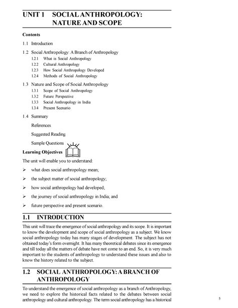 Social Anthropology - msdK - 5 UNIT 1 SOCIAL ANTHROPOLOGY: NATURE AND ...