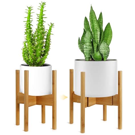 Gunolye 2 Set Adjustable Bamboo Plant Stand, Expandable Plant Holder ...