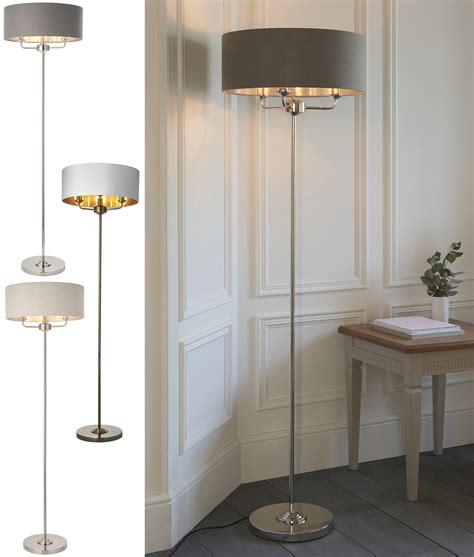 3 Light Floor Lamp With Fabric Drum Shade