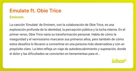 Significado de la canción EMULATE FT. OBIE TRICE (Eminem) - LETRAS.COM