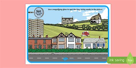 Phase 5 Tricky Words Houses and Homes Scene Magnifying Glass Poster